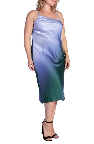 S And P Standards & Practices Avi Ombré Asymmetric Neck Midi Slipdress In Gracia Blue