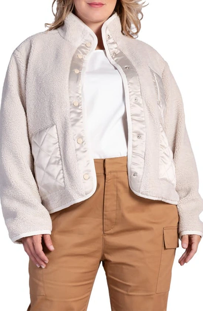 Shop S And P Zozo Satin Panel Faux Shearling Jacket In Off White