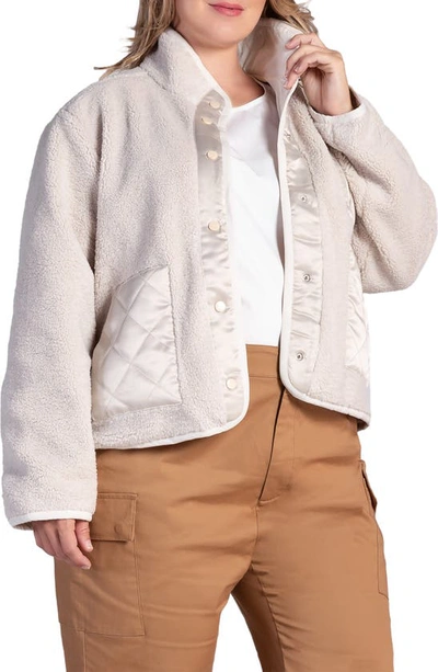 S And P Zozo Satin Panel Faux Shearling Jacket In Off White