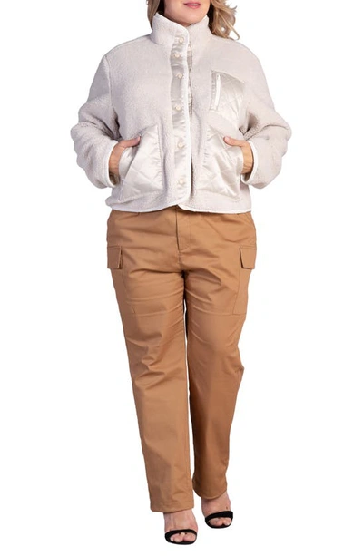 S And P Zozo Satin Panel Faux Shearling Jacket In Off White