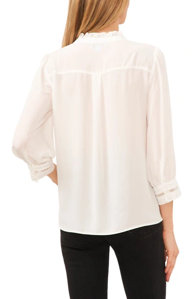 Cece Pintuck Ruffle Button-up Top In New Ivory