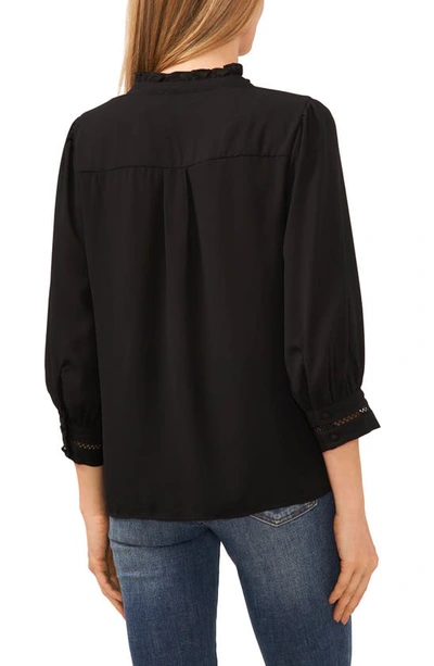 Cece Pintuck Ruffle Button-up Top In Rich Black