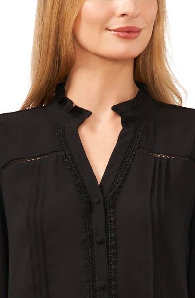 Cece Pintuck Ruffle Button-up Top In Rich Black