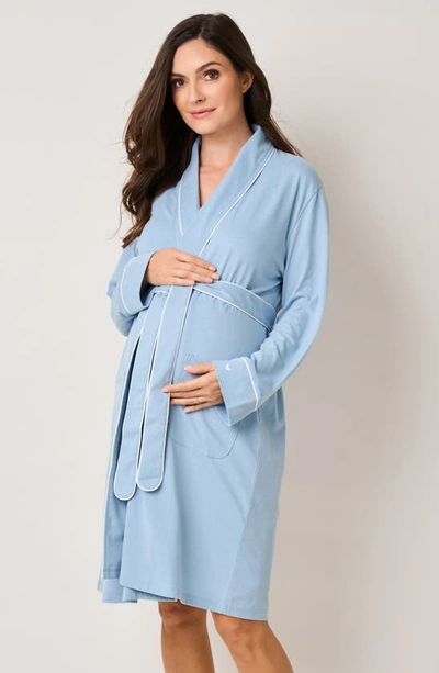 Shop Petite Plume The Hospital Stay Luxe Maternity/nursing Robe, Nightgown, Baby Blanket & Baby Hat Set In Periwinkle