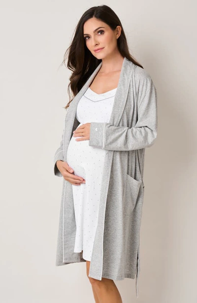 Shop Petite Plume The Hospital Stay Maternity/nursing Robe, Nightgown, Baby Hat & Blanket In Heather Grey