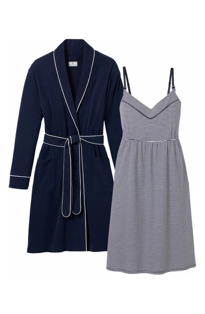 Shop Petite Plume The Essential Maternity Nightgown & Robe Set In Navy