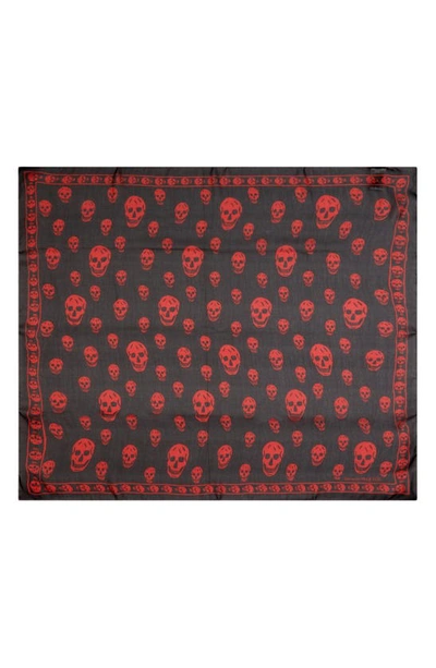 Shop Alexander Mcqueen Skull Silk Scarf In 1042 Black/ Welsh Red