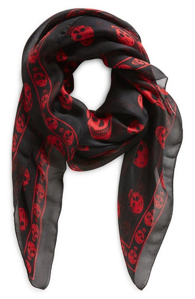 Shop Alexander Mcqueen Skull Silk Scarf In 1042 Black/ Welsh Red