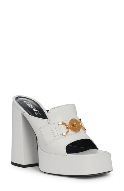 Shop Versace Medusa '95 Platform Slide Sandal In White/ Gold