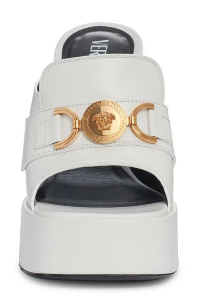 Shop Versace Medusa '95 Platform Slide Sandal In White/ Gold