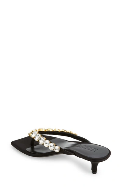 Shop Versace Crystal Kitten Heel Flip Flop In Black/ Gold