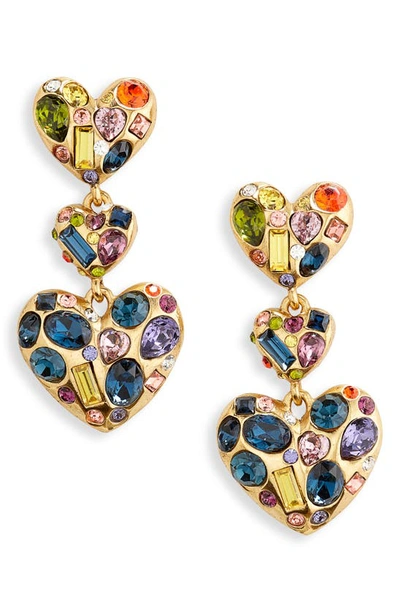 Shop Oscar De La Renta Crystal Heart Drop Earrings In Rainbow