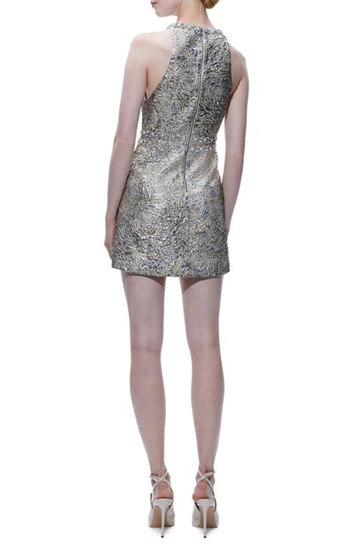 Shop Alice And Olivia Dru Metallic Crinkle Brocade Minidress In Silver/ Gold