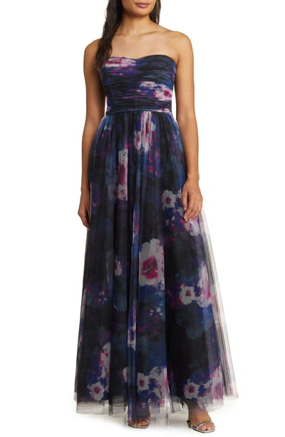 Shop ml Monique Lhuillier Nataly Strapless Tulle Gown In Midnight Orchid