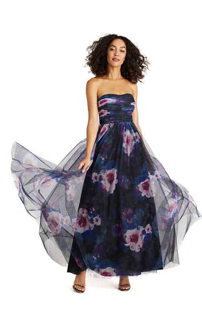 ml Monique Lhuillier Nataly Strapless Tulle Gown In Midnight Orchid