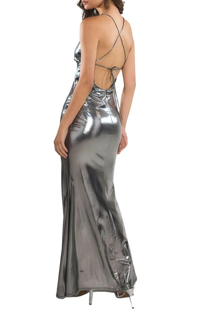 Shop Rare London Metallic Mermaid Gown In Silver