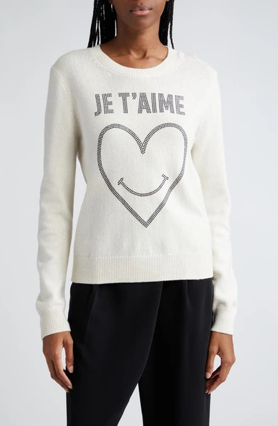 Shop Cinq À Sept Je T'aime Embellished Graphic Sweater In Ivory/ Black
