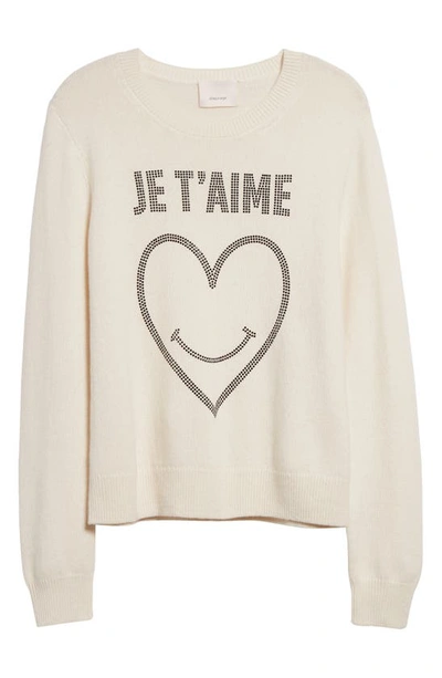 Shop Cinq À Sept Je T'aime Embellished Graphic Sweater In Ivory/ Black