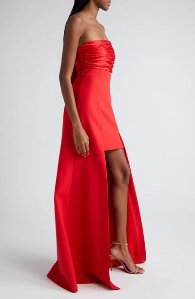 Shop Cinq À Sept Lorella Gathered Strapless High-low Gown In Scarlet