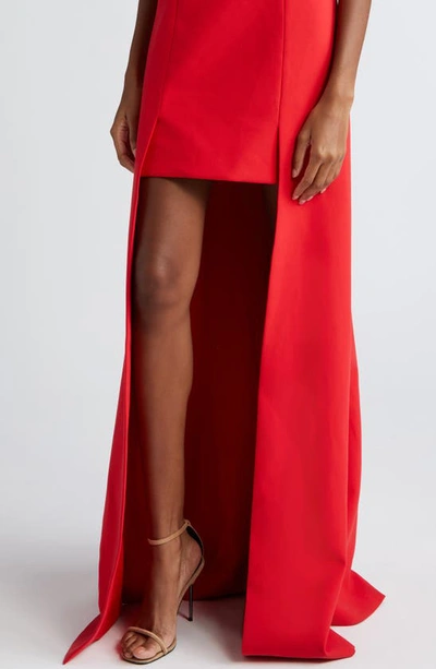 Shop Cinq À Sept Lorella Gathered Strapless High-low Gown In Scarlet