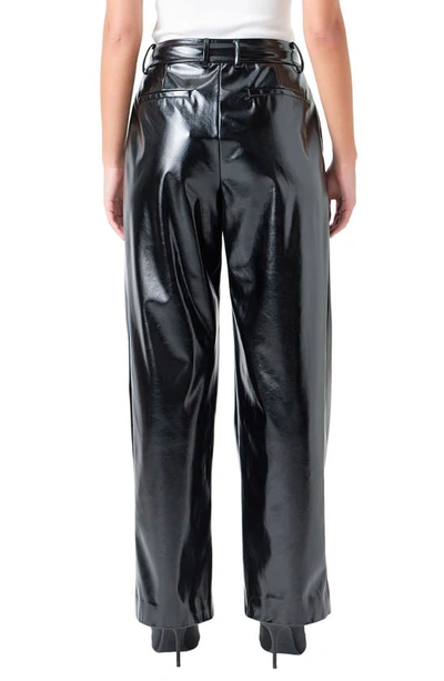 Grey Lab Pleat Faux Patent Leather Pants In Black