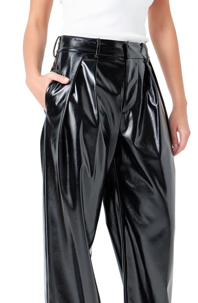 Grey Lab Pleat Faux Patent Leather Pants In Black
