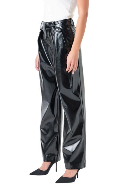 Grey Lab Pleat Faux Patent Leather Pants In Black