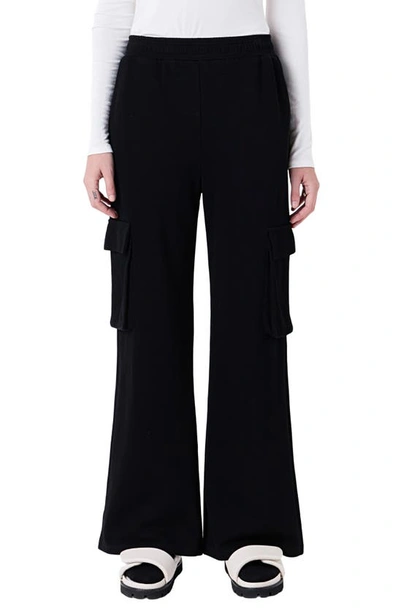 Shop Grey Lab Stretch Cotton Knit Wide Leg Pants In Black