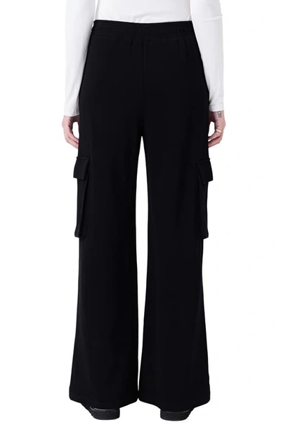 Shop Grey Lab Stretch Cotton Knit Wide Leg Pants In Black