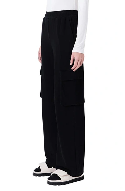 Shop Grey Lab Stretch Cotton Knit Wide Leg Pants In Black