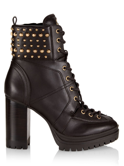 Shop Michael Michael Kors Women's Yvonne 100mm Studded Leather Booties In Chocolate