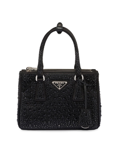 Shop Prada Women's Galleria Satin Mini Bag With Crystals In Black