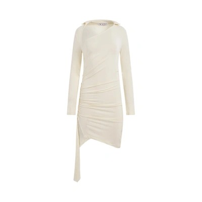 Shop Off-white Viscose Crepe Draped Mini Dress