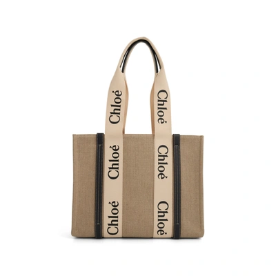 Chloé Woody Linen Tote Bag In Multi