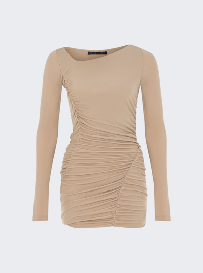 Shop Zeynep Arcay Mini Ruched Jersey Dress In Beige