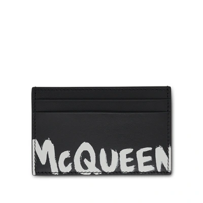 Shop Alexander Mcqueen Graffiti Print Leather Card Holder
