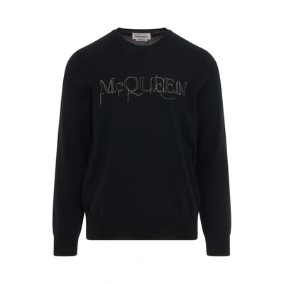 Shop Alexander Mcqueen Chain Embroidered Knit Sweater