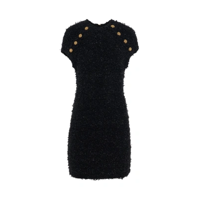 Shop Balmain Sleeveless 6 Button Tweed Short Dress