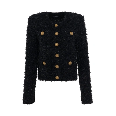 Shop Balmain Collarless 4 Pockets Buttoned Tweed Jacket