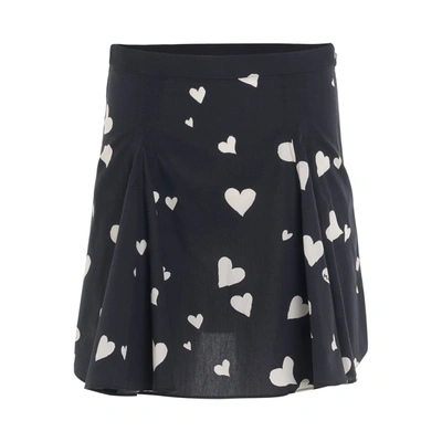 Marni Black Poplin Skirt With Bunch Of Hearts Print
