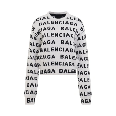 Shop Balenciaga Allover Logo Horizontal Cropped Sweater