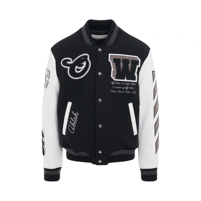 Shop Off-white Moon Leather Sleeve Varsity Jacket