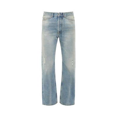 Palm Angels Loose-fit Jeans In Blue Denim With Pa Monogram