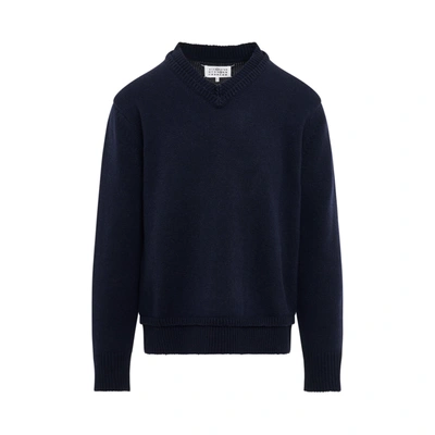 Shop Maison Margiela Elbow Patch V-neck Knit Sweater