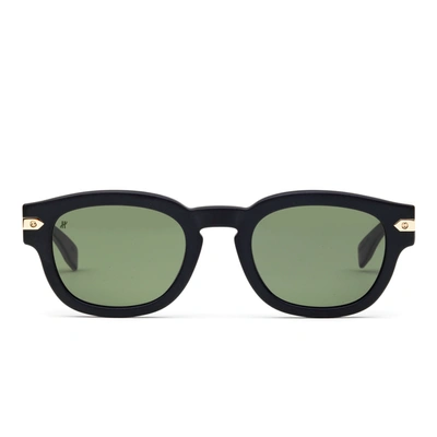 Shop Hublot Black Matte Rounded Key Sunglasses With Green Lens