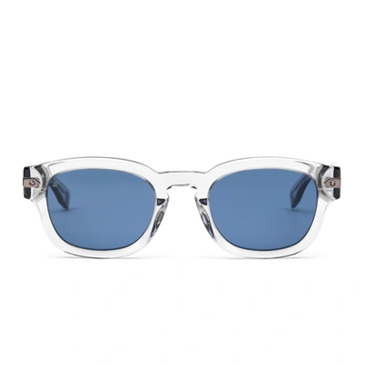 Shop Hublot Crystal Grey Rounded Key Sunglasses With Solid Blue Lens