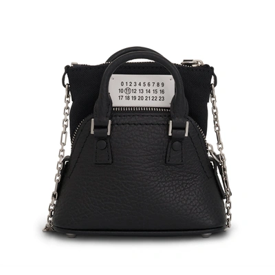 Maison Margiela Black Leather And Fabric 5ac Handbag