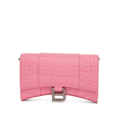 Shop Balenciaga Hourglass Embossed Croco Wallet On Chain