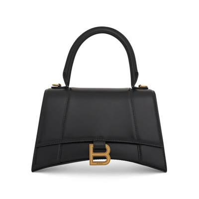 Balenciaga Black Calfskin Leather Hourglass Top Handle S Bag