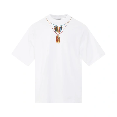 Shop Marcelo Burlon County Of Milan Feathers Necklace Oversized T-shirt